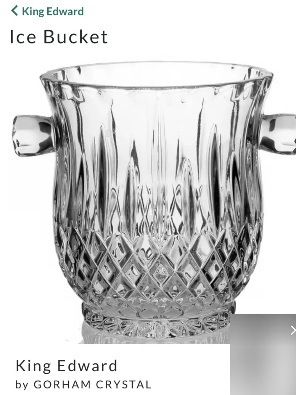 Vintage King Edward Full-Lead Crystal Ice Bucket by Gorham. 80’s - 90’s.